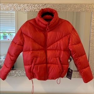 Bright red puffer jacket ♥️